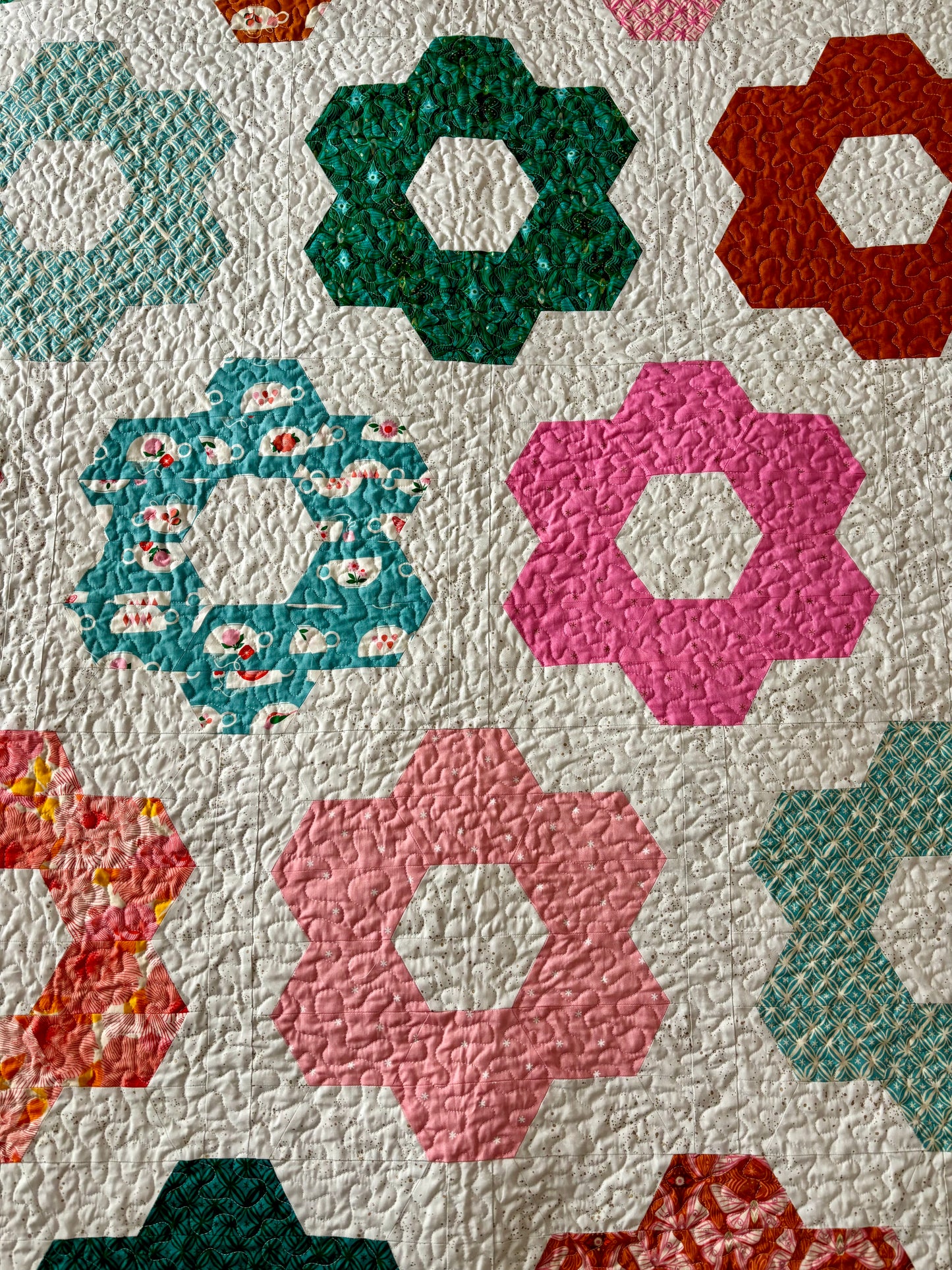 Handmade "Hexie Blooms" Patchwork Quilt